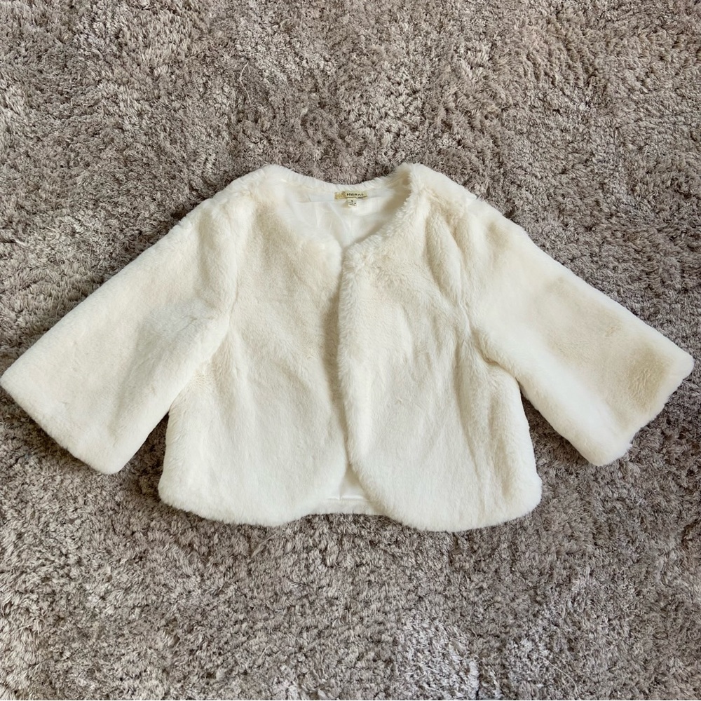 Off-white faux fur short sleeve jacket